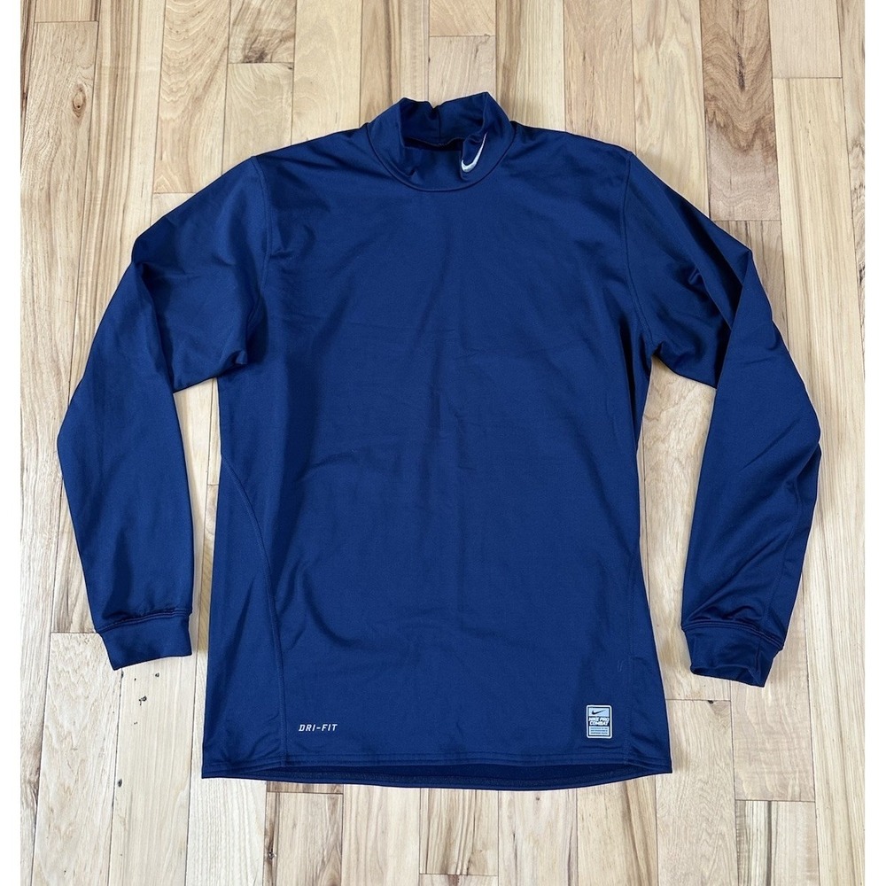 Nike Pro Combat Warm Shirt Long Sleeve Shirt Men XL Blue Fitted Turtleneck